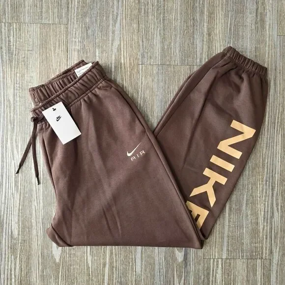 Nike Air Max High-Waisted Joggers Women's L Brown Beige Fleece New LE FB8051-237 - Picture 10 of 16